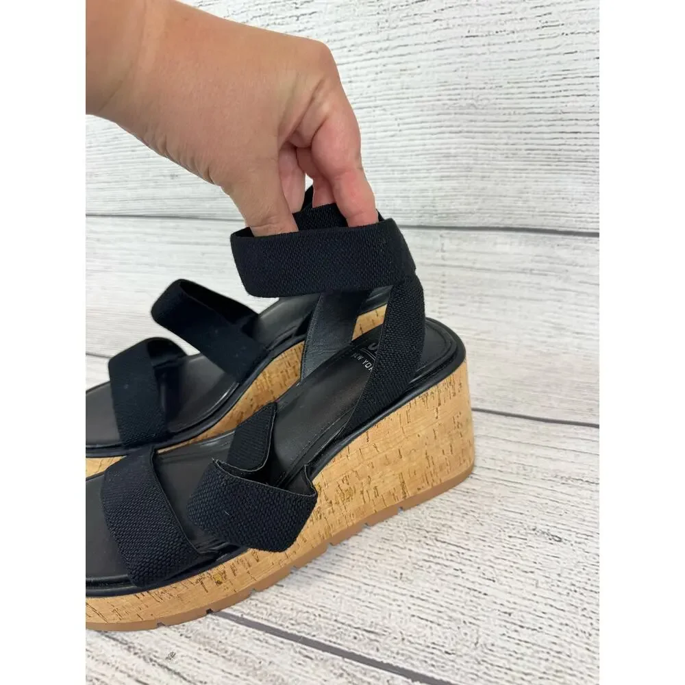 Steve Madden NY Women's Black Strappy Wedge Sandals Size 8.5
